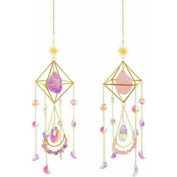 Amethyst Crystal Suncatcher - Hanging Gilded Garden Suncatcher for Window, Healed Amethyst Crystal Decoration for Home