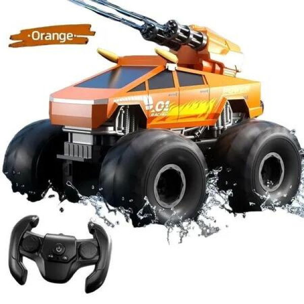 Amphibious 4Wd Rock Crawler Remote Control Monster Truck 1:20 Water Cannon High Low Speed 2.4Ghz Long Range Land Water Birthday Christmas Gift COL Orange