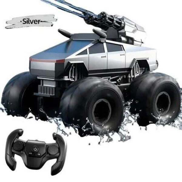 Amphibious 4Wd Rock Crawler Remote Control Monster Truck 1:20 Water Cannon High Low Speed 2.4Ghz Long Range Land Water Birthday Christmas Gift COL Silver