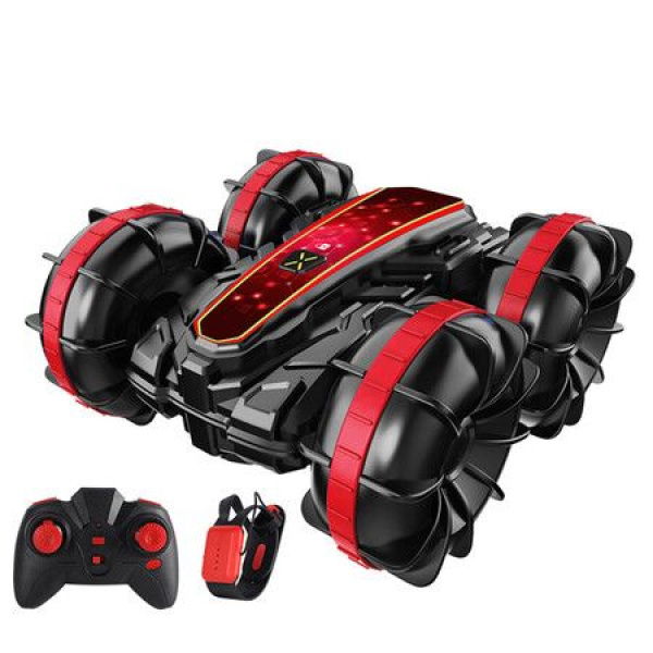 Amphibious RC Car Remote Control 2.4G 4WD Double-Sided Stunt Toys For Boys And Girls Red.