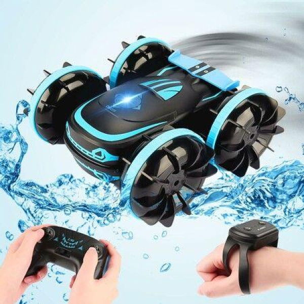 Amphibious Remote Control Car, 2.4Ghz 4WD Double Sided 360Â° Rotating RC Stunt Car, Remote Control Car with Gesture Sensor, Toy Cars Gifts for Kids Age 4+ Years Old and Up (Blue)