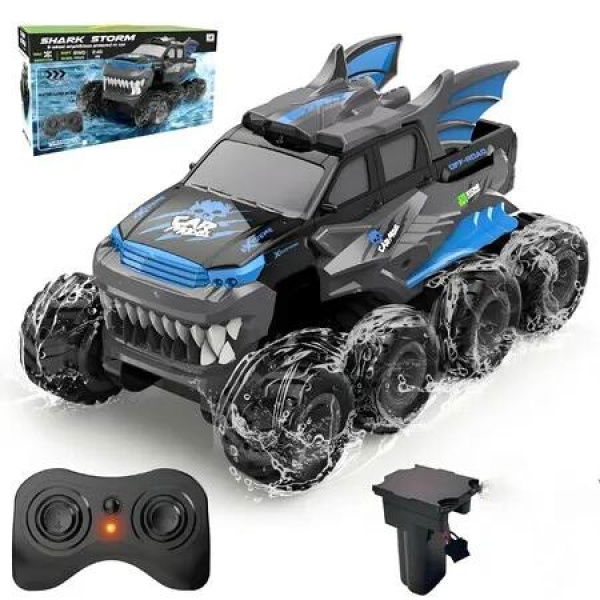 Amphibious Remote Control Car 8WD RC Monster Truck Offroad Waterproof 2.4GHz All Terrain RC Drift Cars Beach Pool Toys Gifts for Boys-Blue