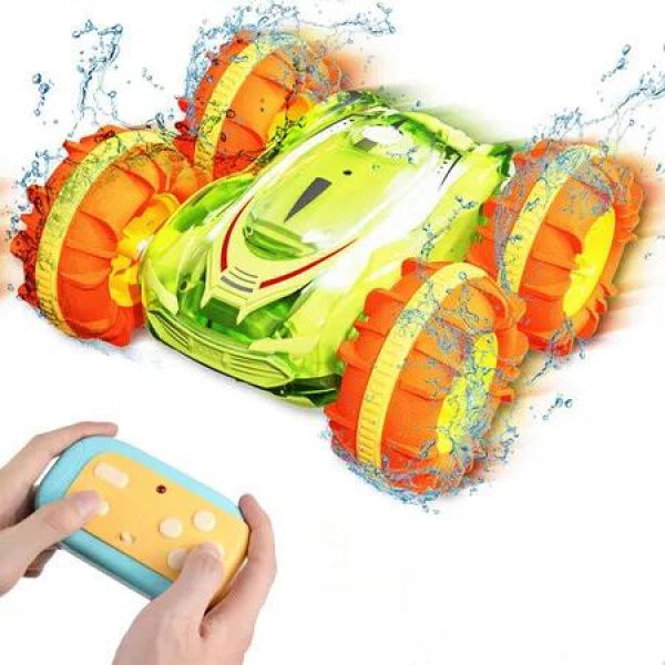 Amphibious Remote Control Car Boat for Kids, Waterproof Gesture Controlled RC Car Stunt Car with Lights, 2.4Ghz All Terrain Pool Toys Gift for Ages 4 to 12 Boys and Girls, Green