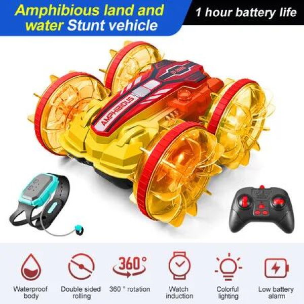 Amphibious Remote Control Car Boat Toys Gesture Sensing RC Stunt Drift Car with 2.4Ghz 4 WD Off-Road for Kids Birthday Gift