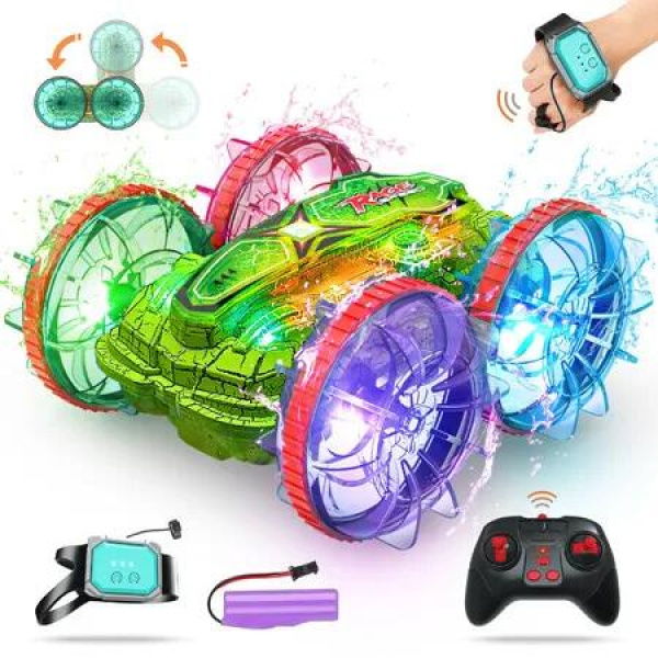 Amphibious Remote Control Car Car- 4WD RC Stunt Car with Waterproof Gesture Sensing 2.4GHz RC Boat 360Â° Flips Rotation Pool Toys