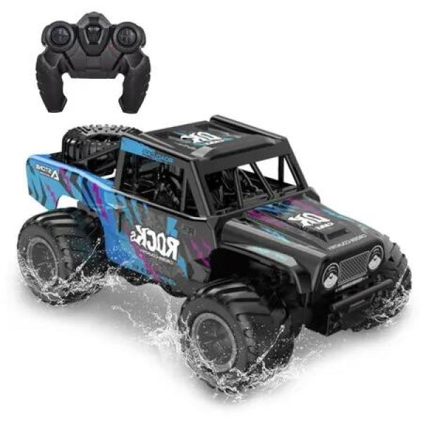 Amphibious Remote Control Car Monster Truck Toys 1/16 Scale Waterproof 4WD RC Car All-Terrain Indoor Outdoor Pool Grass,Blue