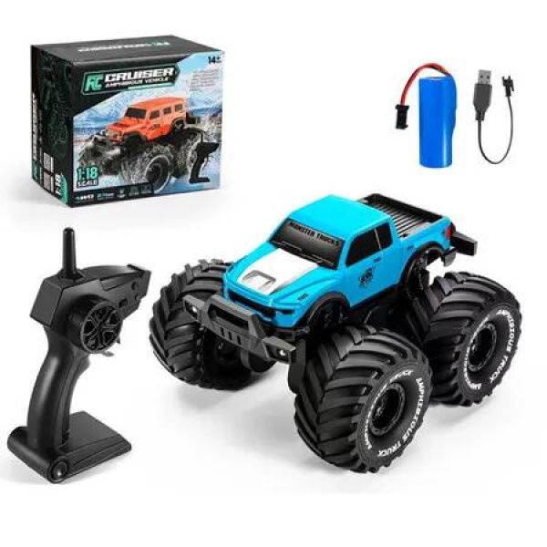 Amphibious Remote Control Car Toys for Boys 2.4GHz 1:18 All Terrain Off Road RC Car Waterproof RC Monster Truck for Kids Boys Age 6 Up, Blue