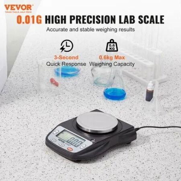 Analytical Balance Lab Scale 600g x 0.01g 6 Units Conversion Electronic