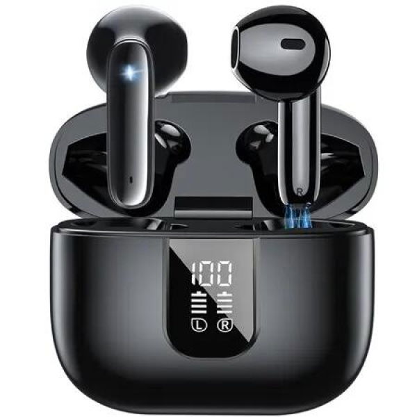 ANC Noise Cancelling Bluetooth Earbuds LED Display 6 Mics Semi In Ear Wireless Headphones Christmas Birthday Gift COL Black