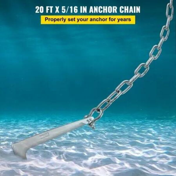 Anchor Chain, 20' x 5/16' 316 Stainless Steel Chain, 3/8' Anchor Chain Shackle, 3230kgs Anchor Lead Chain Breaking Load, 4291kgs Anchor Chain Shackle Breaking Load, Anchor Chain for Small Boa