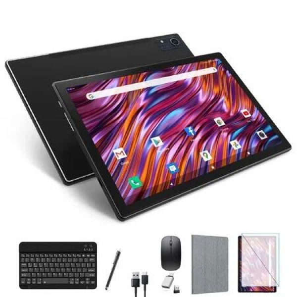 Android 13 Tablet 10.1 Inch 128GB 512GB Expandable 8+8GB RAM 21MP Camera 5G WiFi Keyboard Case Bluetooth Black