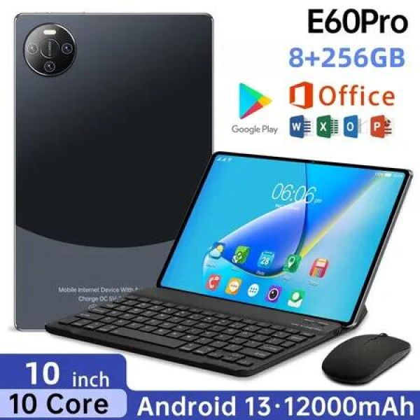 Android 13 Tablet 10.1 Inch 8+256GB IPS HD Screen Bluetooth 24+48MP Dual Camera 4G WiFi Included Keyboard Mouse Color Black