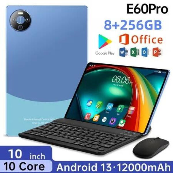 Android 13 Tablet 10.1 Inch 8+256GB IPS HD Screen Bluetooth 24+48MP Dual Camera 4G WiFi Included Keyboard Mouse Color Blue