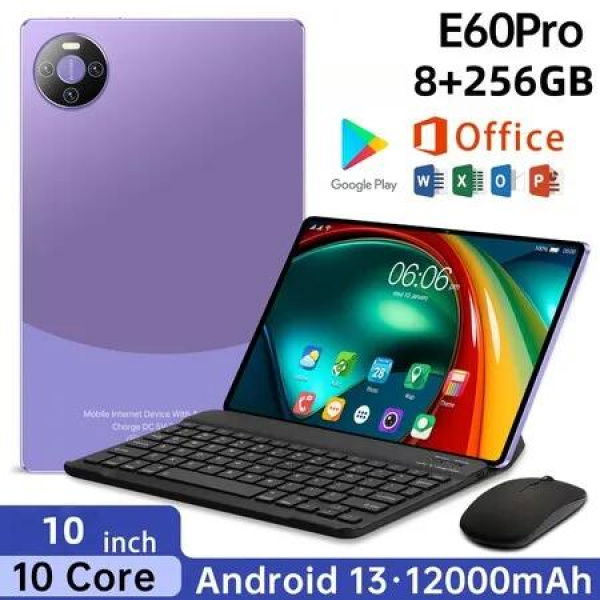 Android 13 Tablet 10.1 Inch 8+256GB IPS HD Screen Bluetooth 24+48MP Dual Camera 4G WiFi Included Keyboard Mouse Color Purple
