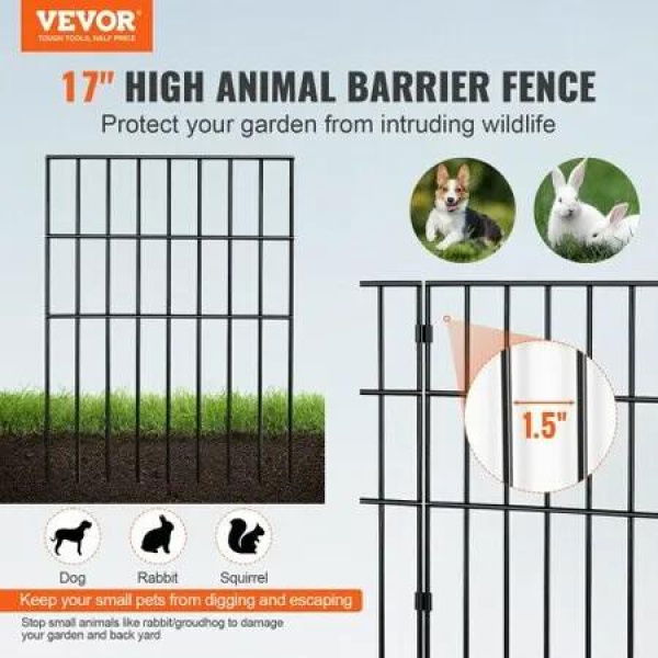 Animal Barrier Fence 19 Pack, 43cm(H) x27.94cm(L), Underground Decorative Garden Fencing with 1.5 Inch Spike Spacing, Metal Dog Fence for the Yard and Outdoor Patio