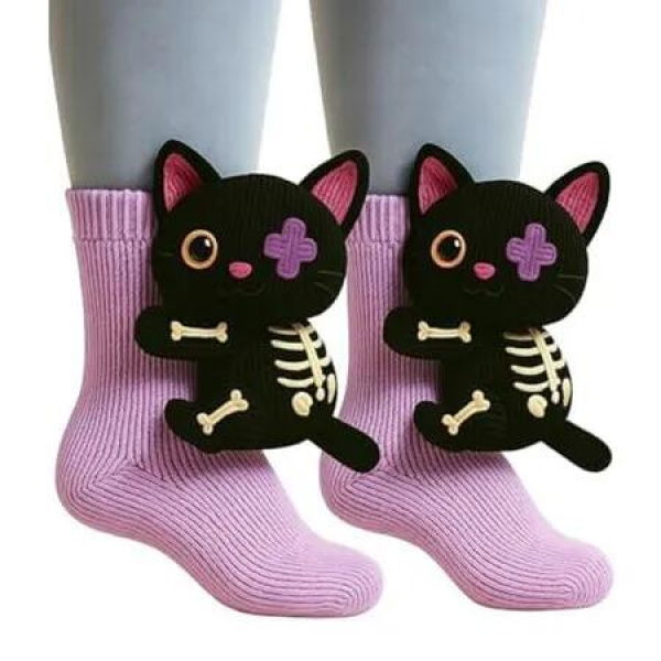 Animal Socks, 3D Knit Animal Socks, 2026 New Funny Double Layer Cotton Socks for Warmth, Cozy Fall and Winter, Black Cat