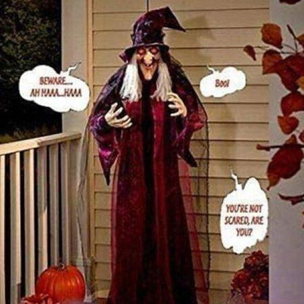 Animated Life-Size Talking Witch Halloween Decor with Sound Activated Red Eyes for Indoor Outdoor Hanging