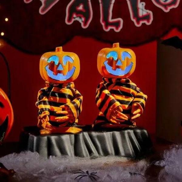 Animatronic Halloween Decorations,Screaming Indoor Table Decor with Pumpkin Spooky Jukebox,Dancing Pumpkin Man in Stripes Halloween Party