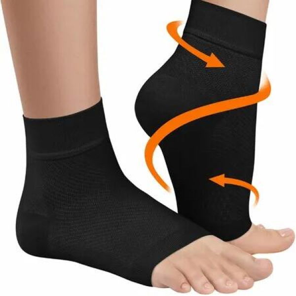 Ankle Compression Sleeve, Plantar Fasciitis Braces, Open Toe Compression Socks for Swelling, Sprain, Arch Support for Men and Women, Black Large (22-24 CM)