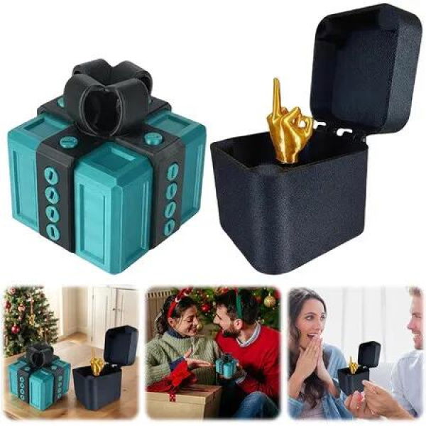 Annoying Gift Box with Screws, Finger in Annoying Box, Take Apart Puzzle for Surprise Funny Prank Gift for Christmas (Blue Black)