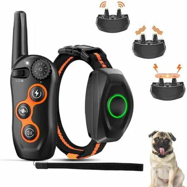 Anti-Bark Dog Training Collar with Remote 600m Range, Beep/Vibration/Shock 3 Modes, Waterproof Rechargeable Electric Collar for Large Small Dogs