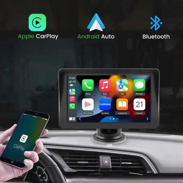 Apple Car Play Portable Car Screen, 7 Inch HD IPS Touchscreen Car Radio Receiver, Car Stereo with Android Auto/Mirror Link//GPS/Voice Control/AUX