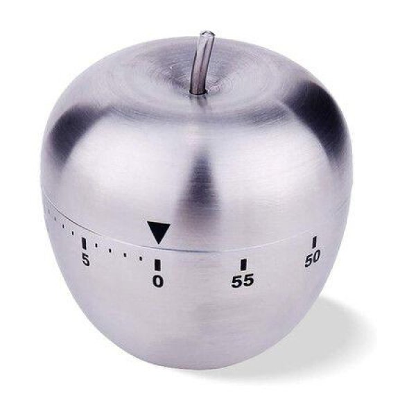 Apple Kitchen Timer Stainless Steel Mechanical Rotating 60 Minute Alarm Timer Count Down Timer for Learning, Cooking, Cosmetic Applications, Baking, Exercise