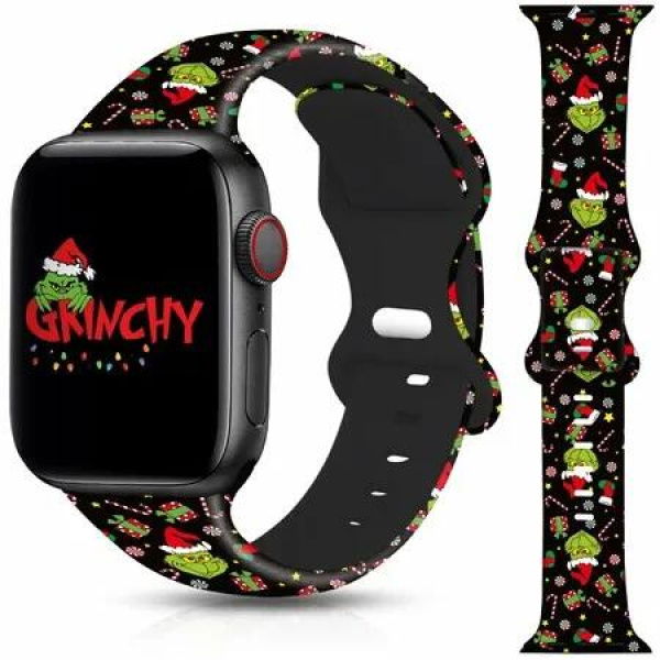 Apple Watch Band Christmas Grinch Compatible 42mm 44mm 45mm iWatch SE Series Soft Silicone Sport Replacement Strap Girls Festive Accessory