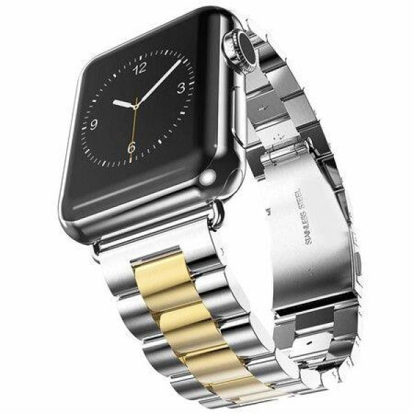 Apple Watch Stainless Steel Wristband Metal Buckle Clasp IWatch 38mm 40mm 41mm Strap Bracelet For Apple Watch Series 7/6/5/4/3/2/1 Silver Gold.