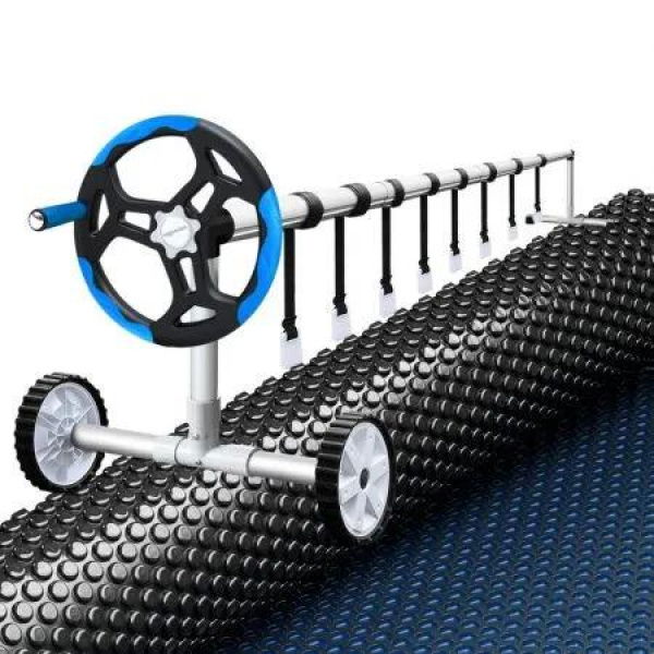 Aqua Buddy Pool Cover 600 Micron 8.5x4.2m w/ Blue Roller 5.55m Black Solar Blanket