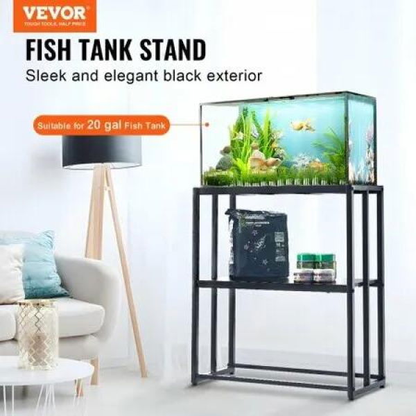 Aquarium Stand, 20 Gallon Fish Tank Stand, 24.8 x 13 x 30 in Steel Turtle Tank Stand, 167.6 lbs Load Capacity, Reptile Tank Stand with Storage, Hardware Kit, and Non-slip Feet, Black