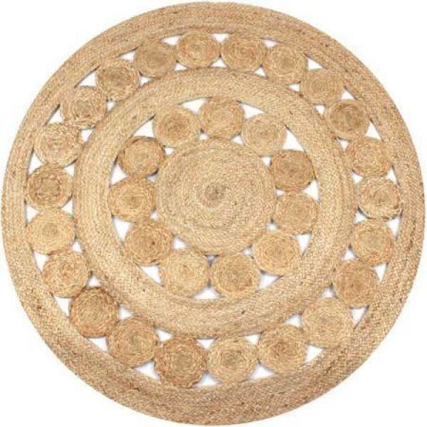 Area Rug Braided Design Jute 120 Cm Round