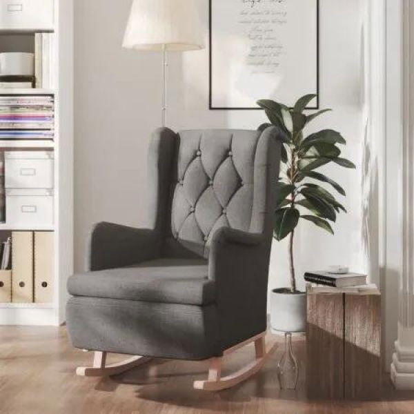 Armchair with Solid Rubber Wood Rocking Legs Dark Grey Fabric