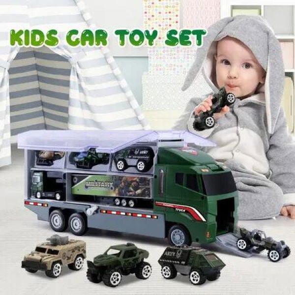 Army Truck Toy Car Military Force Model Carrier Storage Play Set Toddler Boys Gift Tank Jeep Mini Cars Helicopter Vehicle Transport Battlefield Soldiers 18 In 1