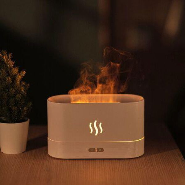 Aromatherapy Flame Light Quiet Mist Humidifiers Aroma Air Diffusers with Auto Shut-Off Protection Night Light USB Color White Warm Light