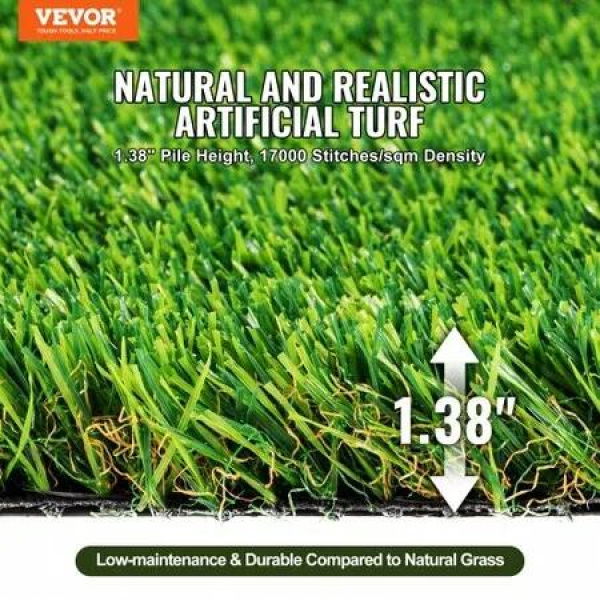 Artifical Grass, 4 x 6 ft Rug Green Turf, 1.38'Fake Door Mat Outdoor Patio Lawn Decoration, Easy to Clean with Drainage Holes, Perfect For Multi-Purpose Home Indoor Entryway Scraper Dog Mats