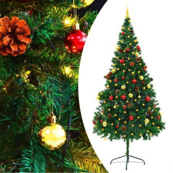 Artificial Christmas Tree With Baubles And LEDs Green 210 Cm