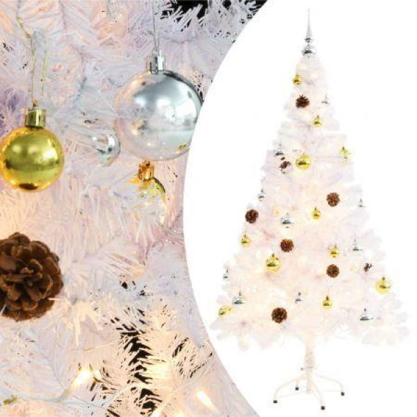 Artificial Christmas Tree With Baubles And LEDs White 150 Cm