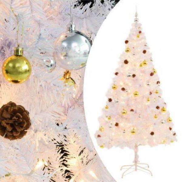 Artificial Christmas Tree With Baubles And LEDs White 210 Cm