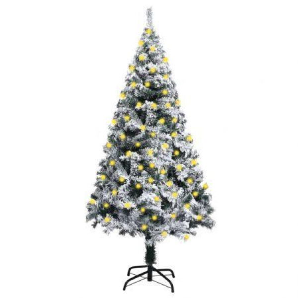 Artificial Christmas Tree with LEDs&Flocked Snow Green 150 cm