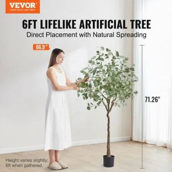 Artificial Eucalyptus Tree, 15.2cm Tall Faux Plant, Secure PE Material & Anti-Tip Tilt Protection Low-Maintenance Plant, Lifelike Green Fake Potted Tree for Home Office Decor Indoor Outdoor