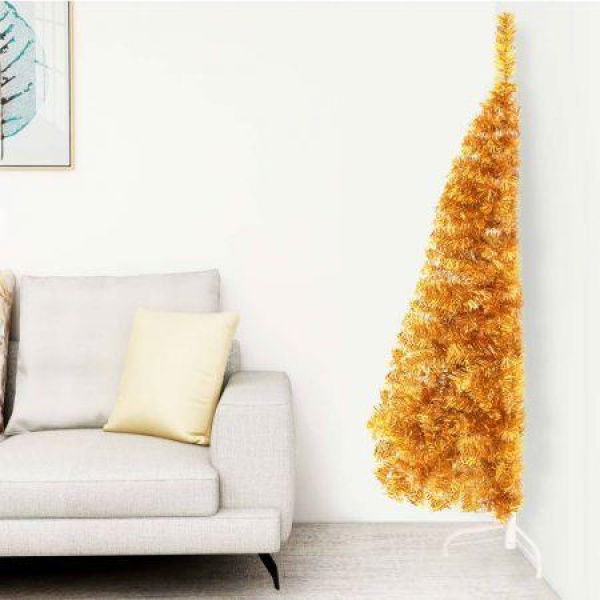 Artificial Half Christmas Tree With Stand Gold 150 Cm PVC