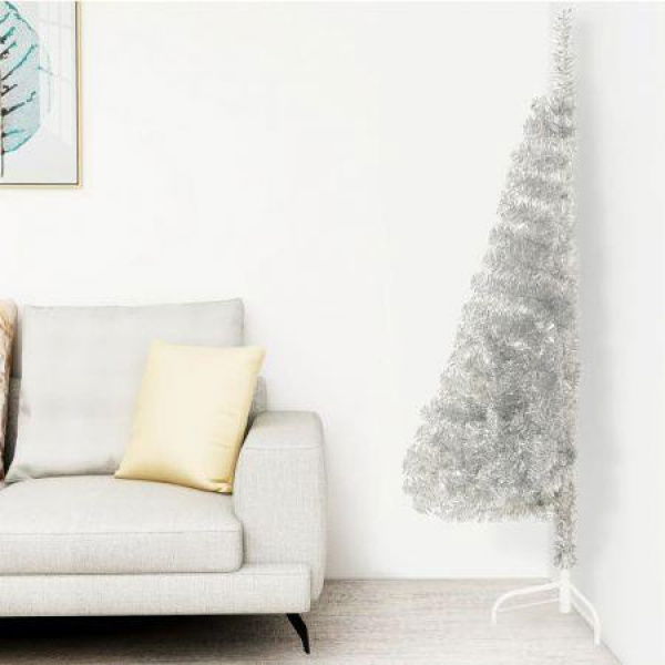 Artificial Half Christmas Tree With Stand Silver 150 Cm PVC