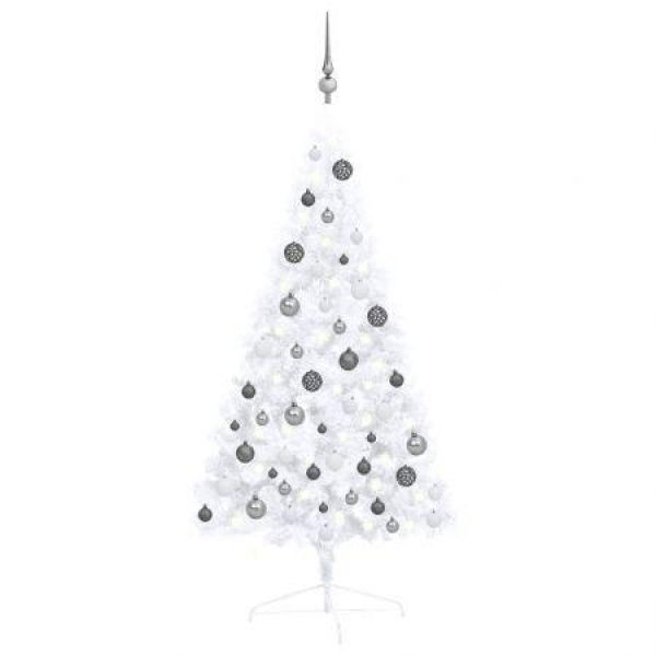 Artificial Half Pre-lit Christmas Tree with Ball Set White 120 cm