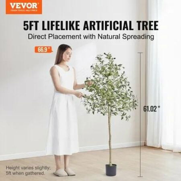 Artificial Olive Tree, 12.7cm Tall Faux Plant, Secure PE Material & Anti-Tip Tilt Protection Low-Maintenance Plant, Lifelike Green Fake Potted Tree for Home Office Warehouse Decor Indoor Outdoor