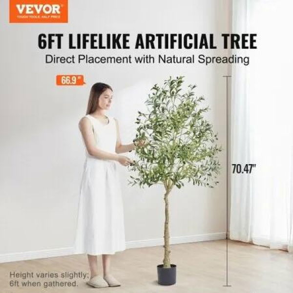 Artificial Olive Tree, 15.2cm Tall Faux Plant, Secure PE Material & Anti-Tip Tilt Protection Low-Maintenance Plant, Lifelike Green Fake Potted Tree for Home Office Warehouse Decor Indoor Outdoor