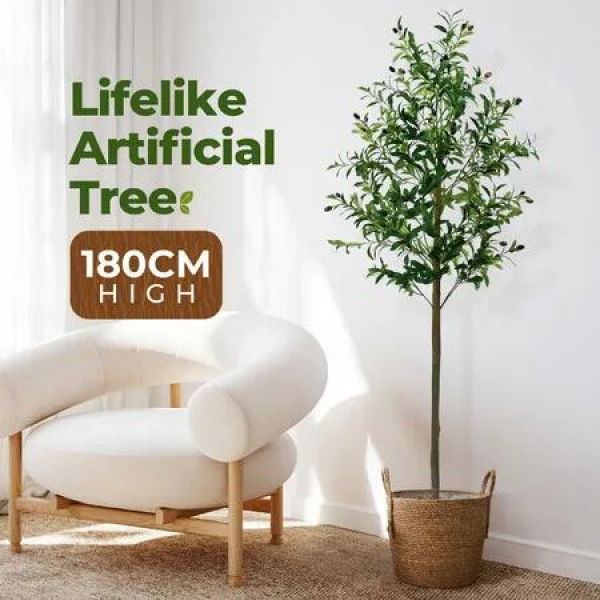 Artificial Olive Tree Plant Pot Imitation Green Fake Faux Natural Indoor Decor Home Office Lifelike Fruit Leaves 180cm Tall Sitting Room Houseplants