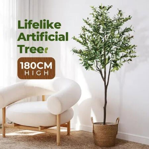 Artificial Olive Tree Plant Pot Imitation Green Fake Faux Natural Indoor Decor Home Office Lifelike Fruit Leaves 180cm