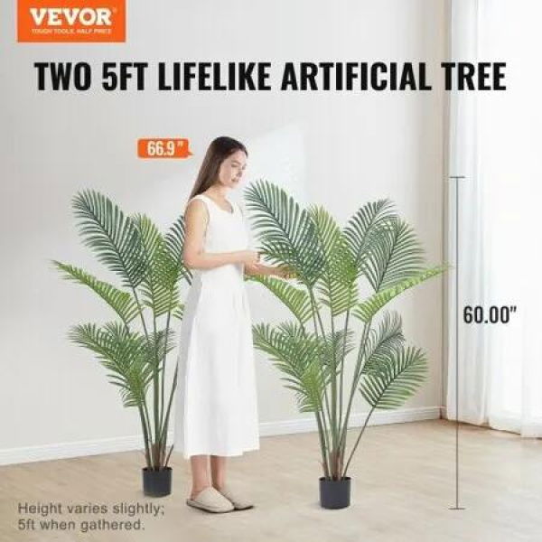 Artificial Palm Tree, 1.5m Tall Faux Plant, Secure PE Material & Anti-Tip Tilt Protection Low-Maintenance Plant, Lifelike Green Fake Tree for Home Office Warehouse Decor Indoor Outdoor