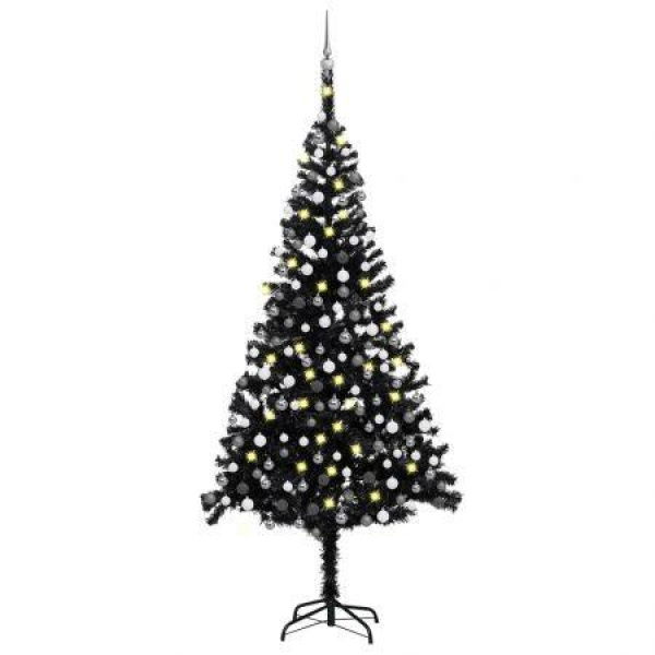 Artificial Pre-lit Christmas Tree with Ball Set Black 240 cm PVC